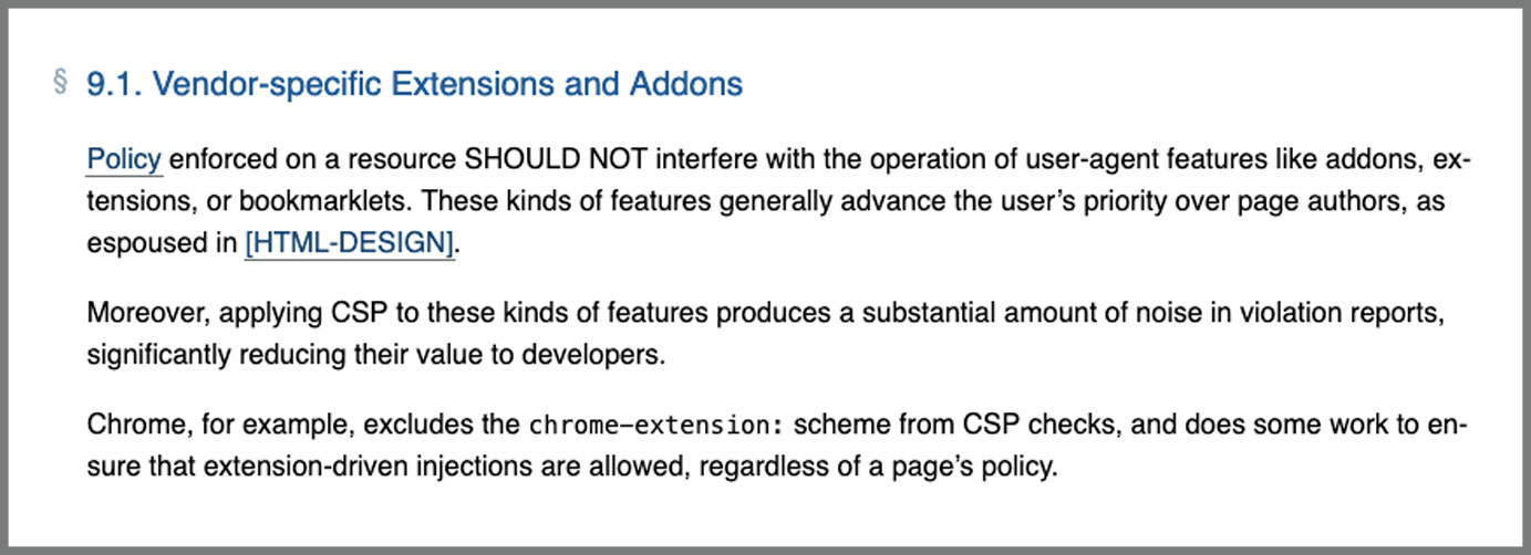 A CSP does not prevent browser injections - W3C